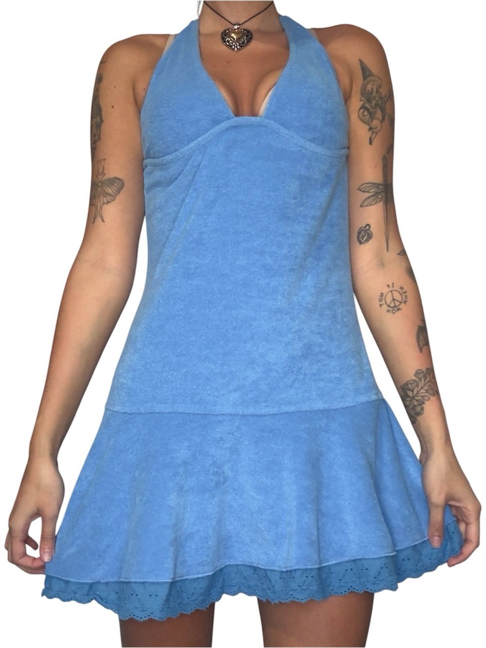 Y2K Blue Halter Terry Cloth Mini Dress